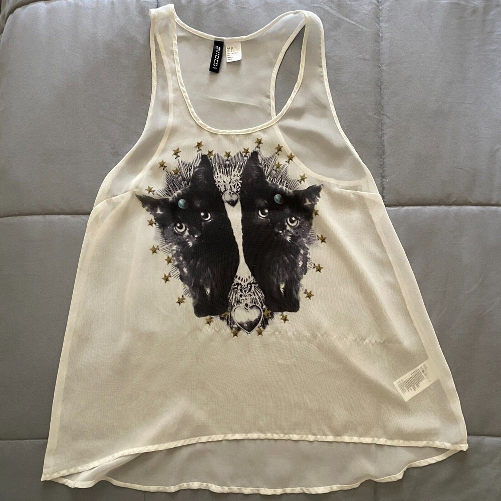 H&M Divided Women's White Sheer Cat Tank Size 4